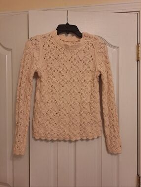 La Vie Rebecca Taylor Womens Pink Cable Knit Button-Shoulder Sweater